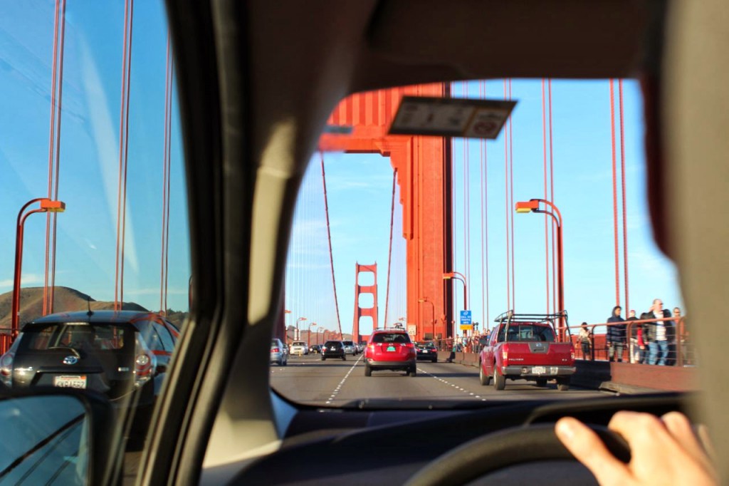 conduire en Californie, c'est facile - ici sur le Golden Gate Bridge sur lequel rouler me faisait peur !