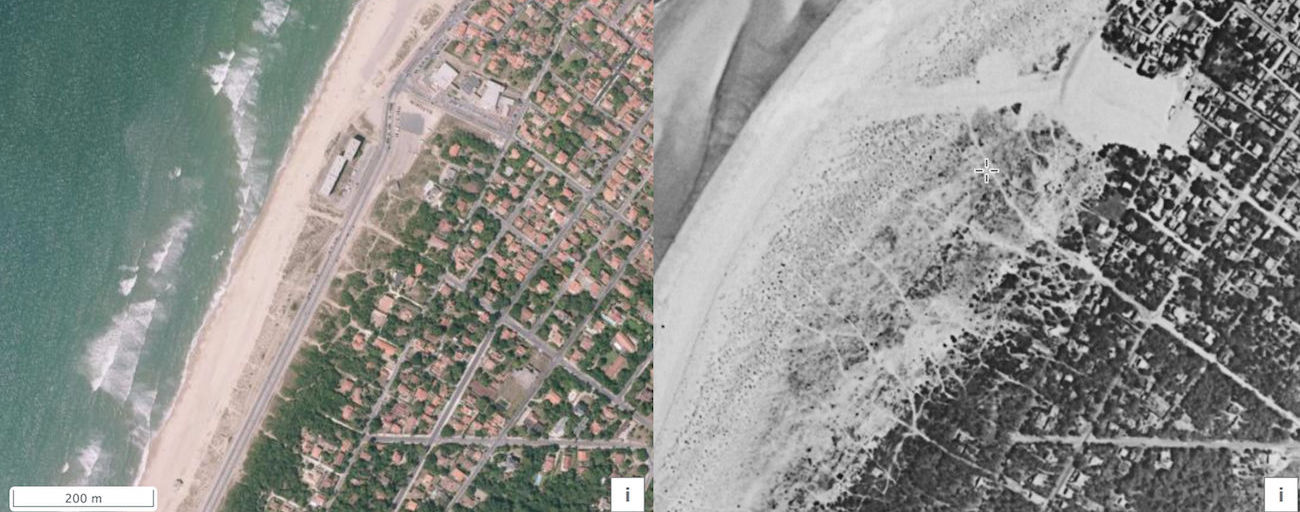 comparaison de vues aériennes de Soulac-sur-Mer dans le temps